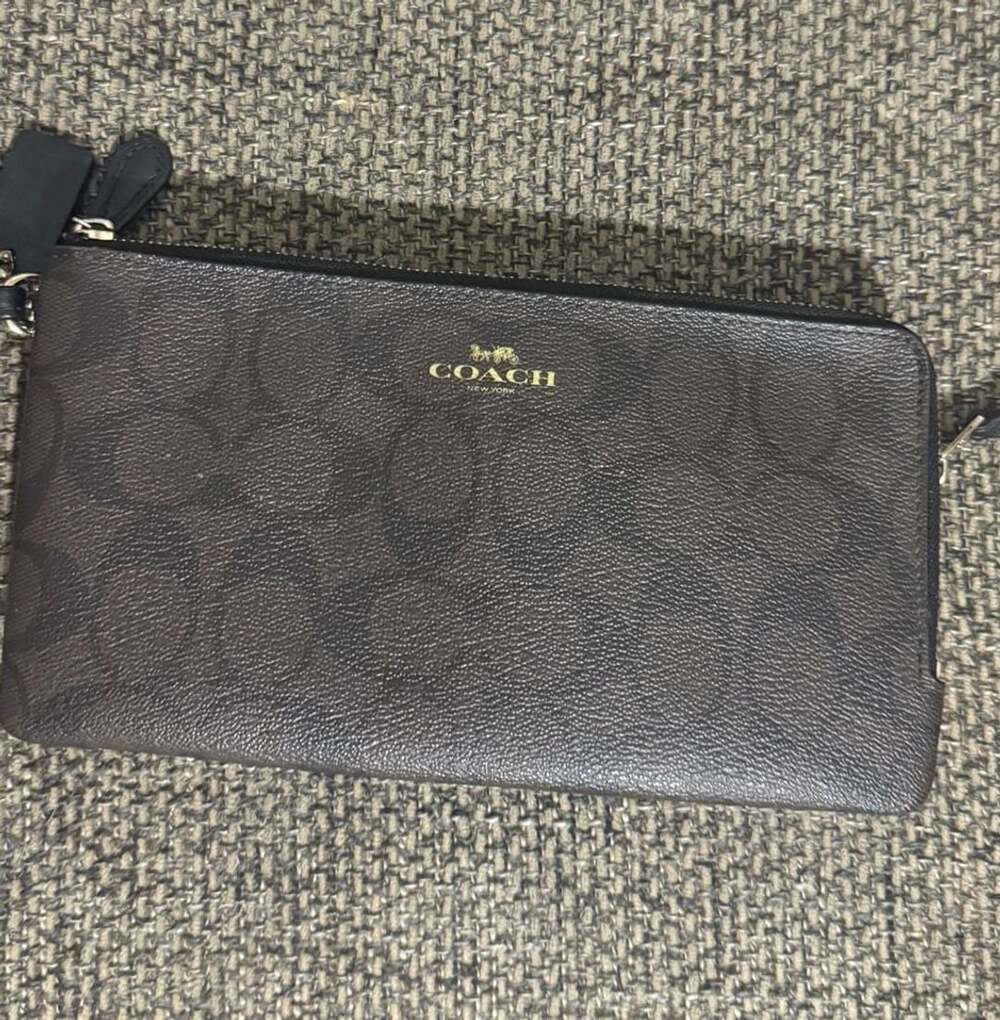 Coach Double Zip Wristlet F54057 Brown Signature Canvas